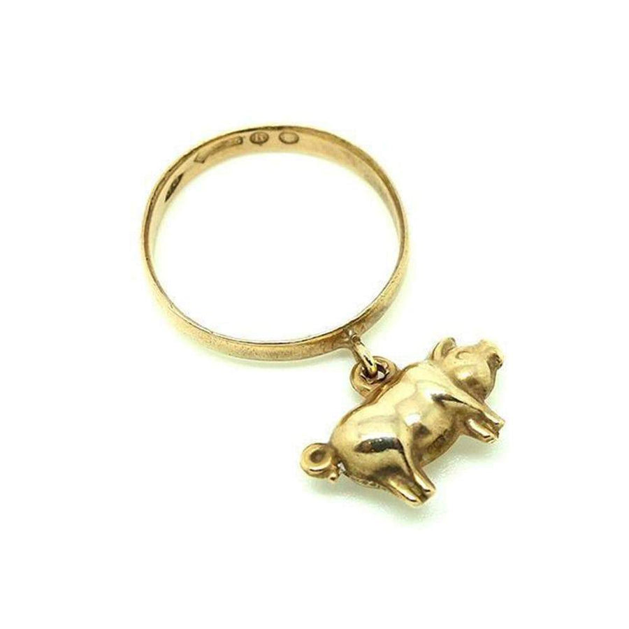 Vintage 1920s 9ct Rose Gold Lucky Pig Charm Ring