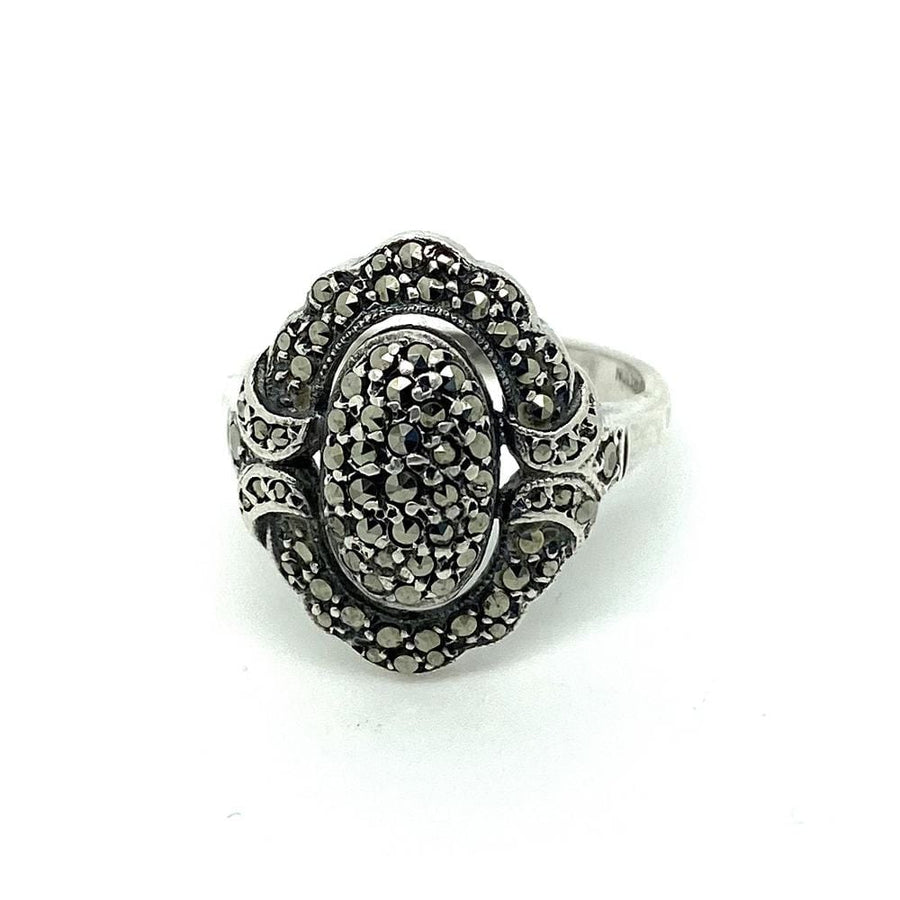 Vintage 1920s Art Deco Oval Marcasite Silver Ring