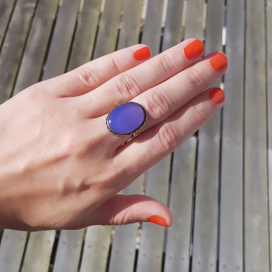 Vintage 1920s Blue Chalcedony Sterling Silver Ring
