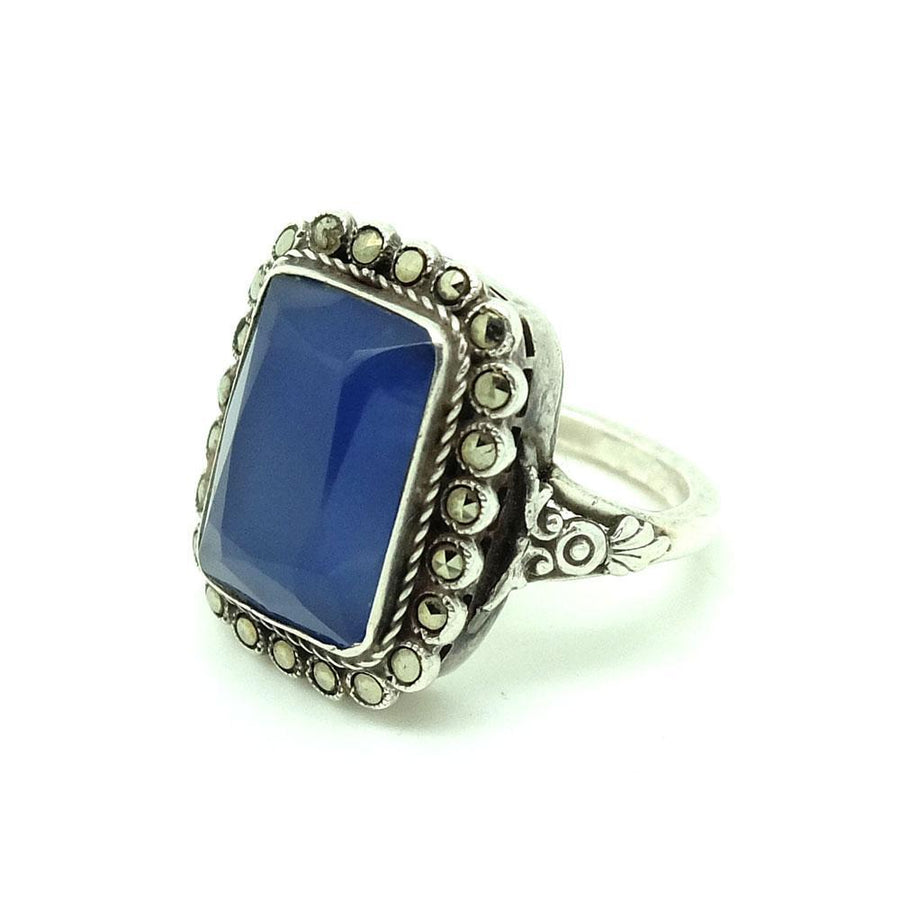 Vintage 1920s Blue Chalcedony Sterling Silver Ring