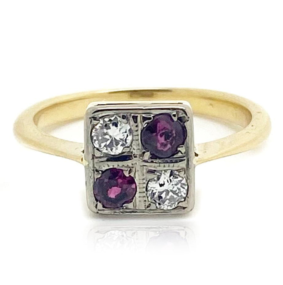 ART DECO Ring Vintage 1920s Ruby Diamond Platinum Chequerboard 18ct Gold Ring