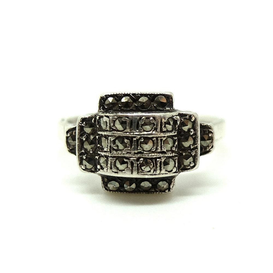 Vintage 1930s Art Deco Marcasite Geometric Silver Ring