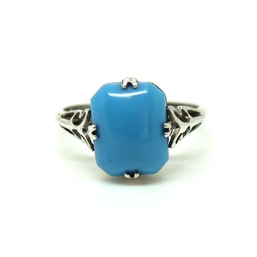 Vintage 1930s Art Deco Turquoise Glass Silver Ring