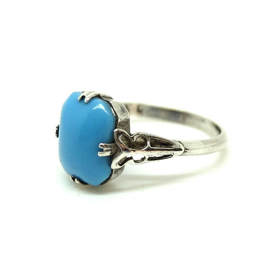 Vintage 1930s Art Deco Turquoise Glass Silver Ring