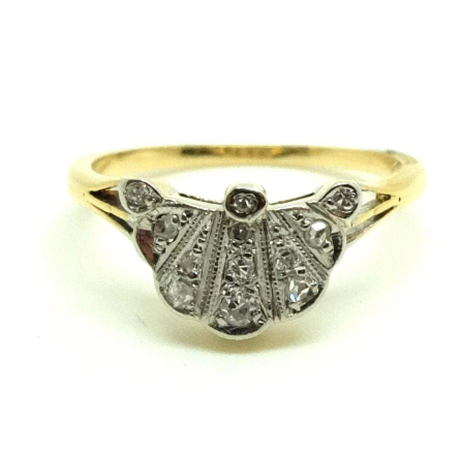 ART DECO Ring Vintage Art Deco 1920s Diamond Fan 18ct Gold Ring