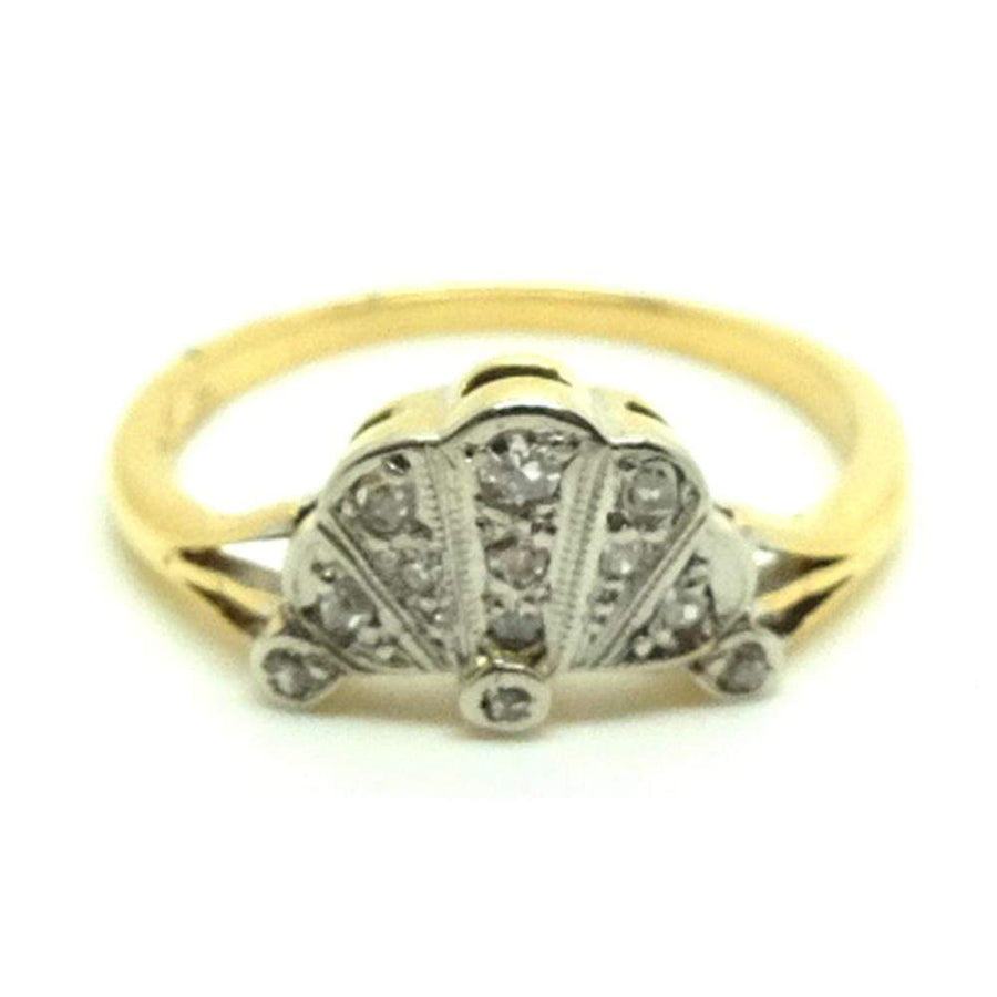 ART DECO Ring Vintage Art Deco 1920s Diamond Fan 18ct Gold Ring