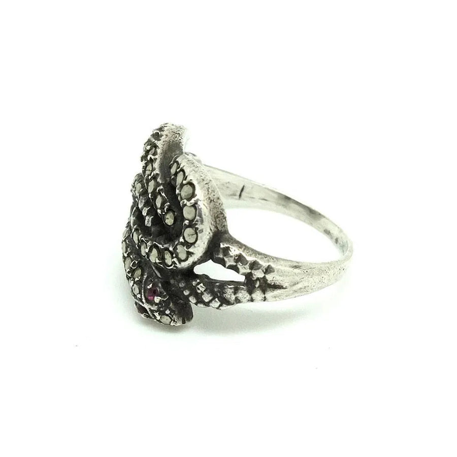 Vintage Art Deco 1930s Marcasite Eternal Love Snake Silver Ring | P / 8 - Mayveda Jewelry