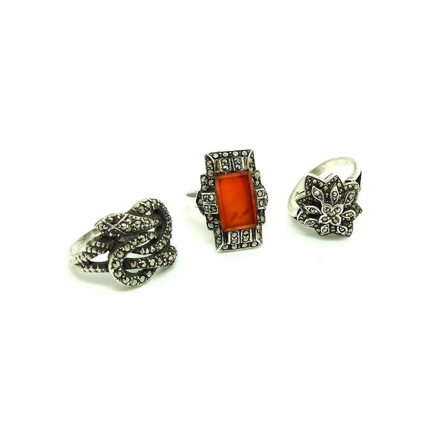 Vintage Art Deco 1930s Marcasite Eternal Love Snake Silver Ring | P / 8 - Mayveda Jewelry