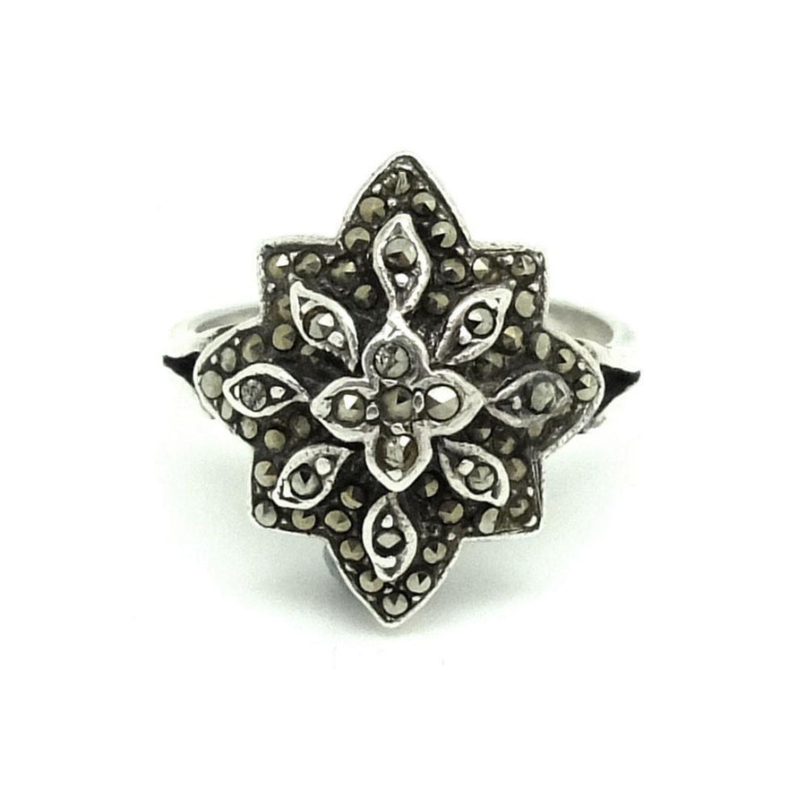 Vintage Art Deco 1930s Marcasite Flower Star Silver Ring