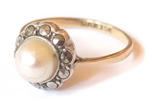 Vintage Art Deco Silver Pearl Gold Ring - Mayveda Jewelry