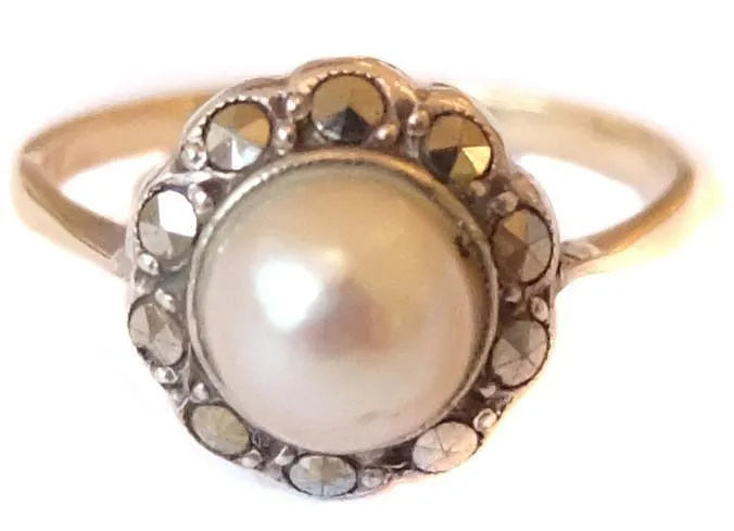Vintage Art Deco Silver Pearl Gold Ring - Mayveda Jewelry