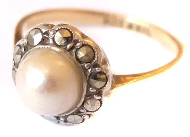 Vintage Art Deco Silver Pearl Gold Ring - Mayveda Jewelry