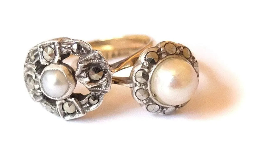 Vintage Art Deco Silver Pearl Gold Ring - Mayveda Jewelry