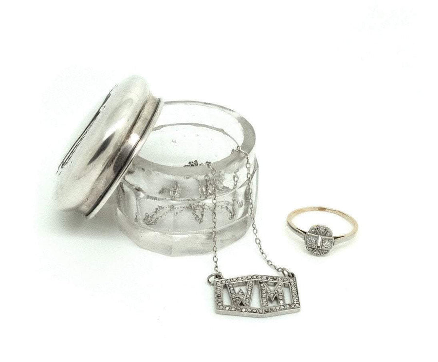 Antique Art Nouveau 1916 Sterling Silver Glass Jewellery Box