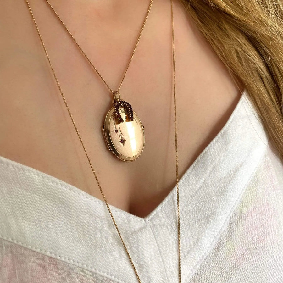 Art Nouveau Rolled Gold Locket Necklace - Mayveda Jewelry