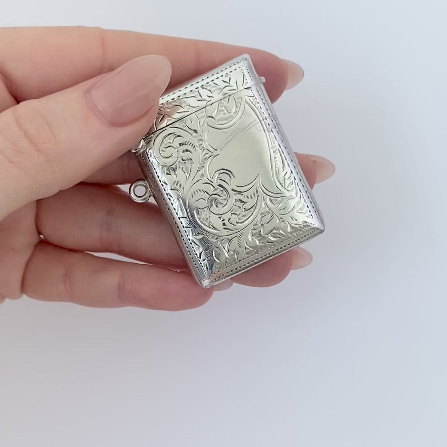 Antique Victorian 1886 Silver Vesta Case Necklace