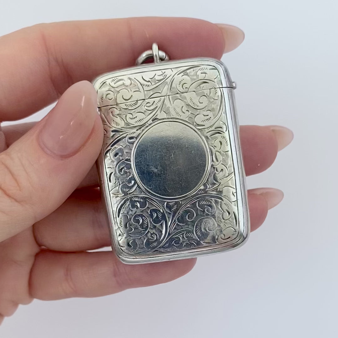 Antique Edwardian 1902 Silver Vesta Case Necklace, video