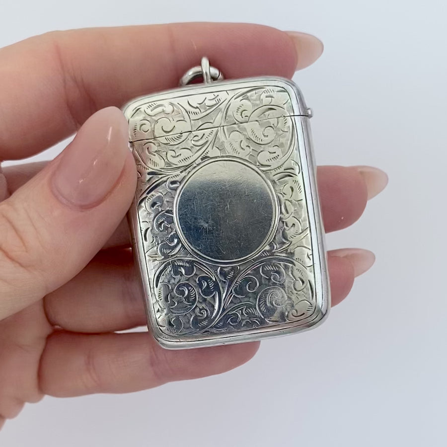 Antique Edwardian 1902 Silver Vesta Case Necklace