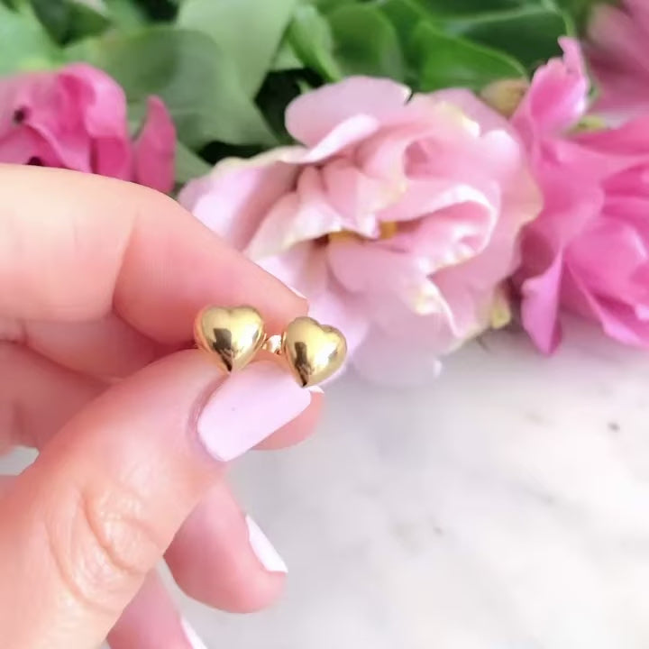 Boucles d'oreilles italiennes vintage en or 9 carats avec cœur soufflé
