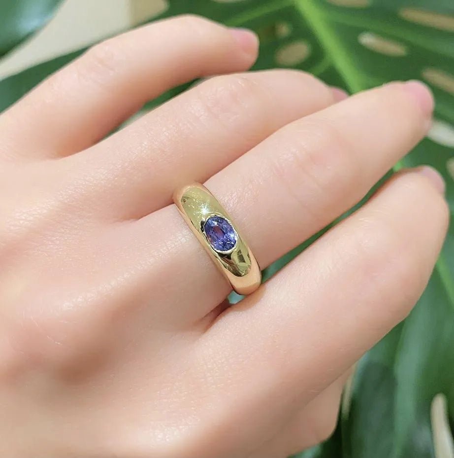 Blue Sapphire 9ct Gold Dome Ring, view 2