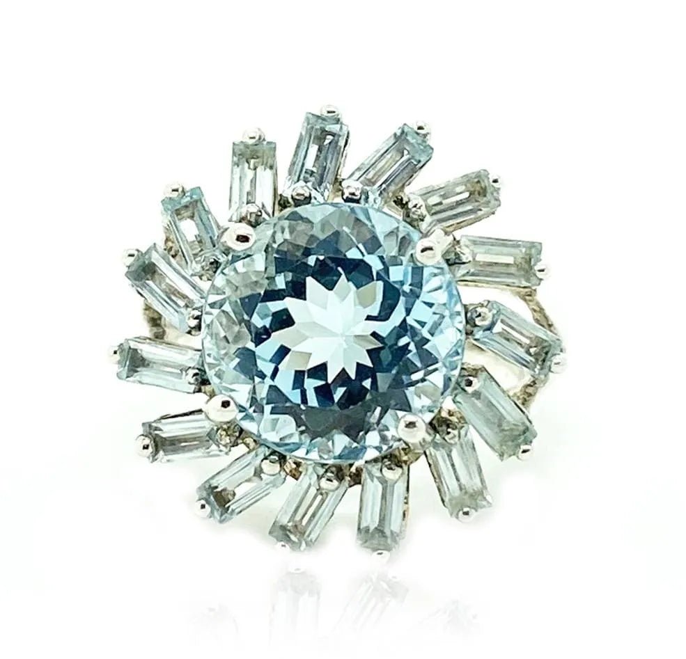 Bague en argent fleur d'argent topaze bleue, view 3