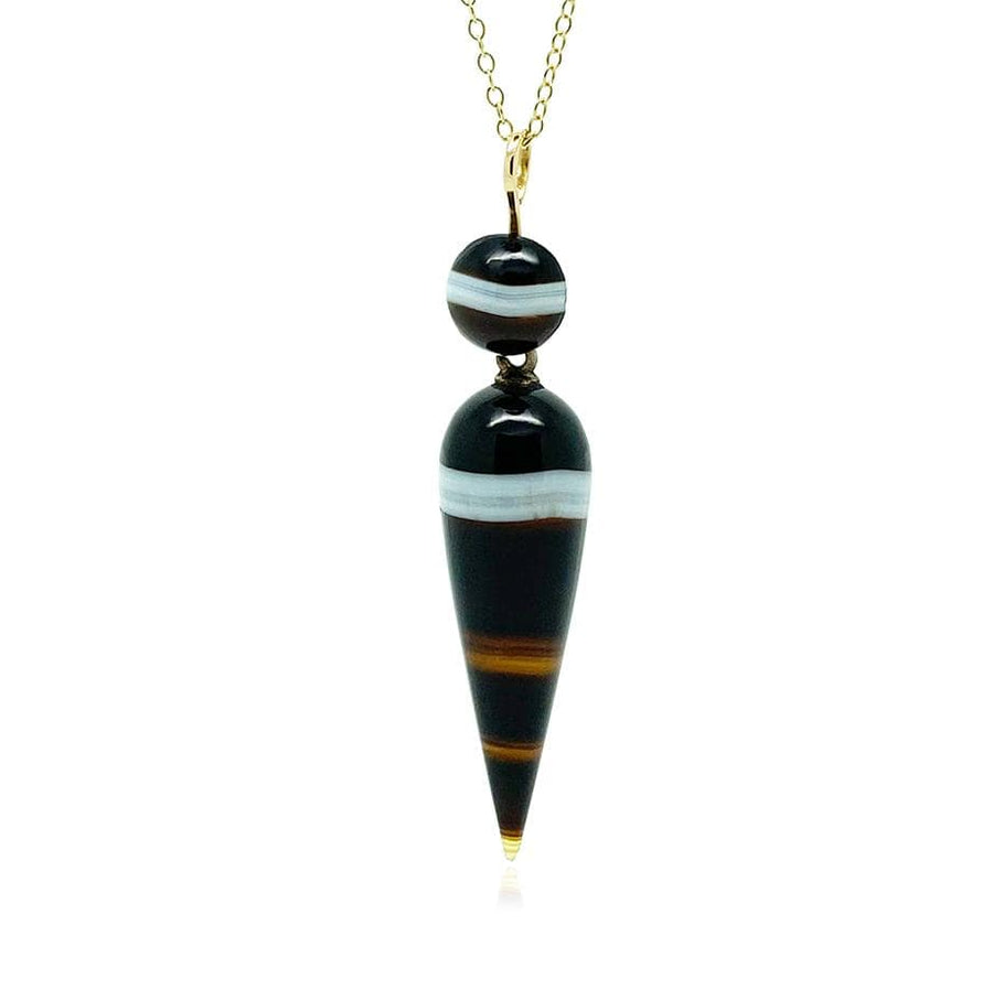 BY MAYVEDA Necklace Antique Victorian Banded Agate 9ct Gold Necklace