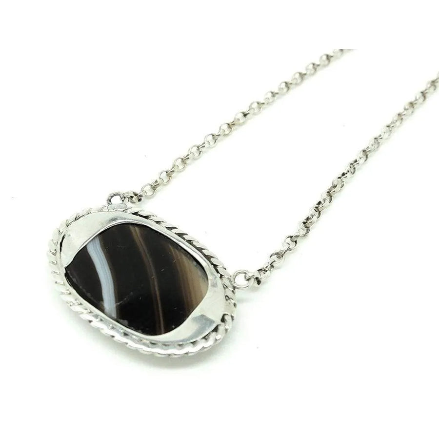 BY MAYVEDA Necklace Antique Victorian Banded Agate Silver Necklace