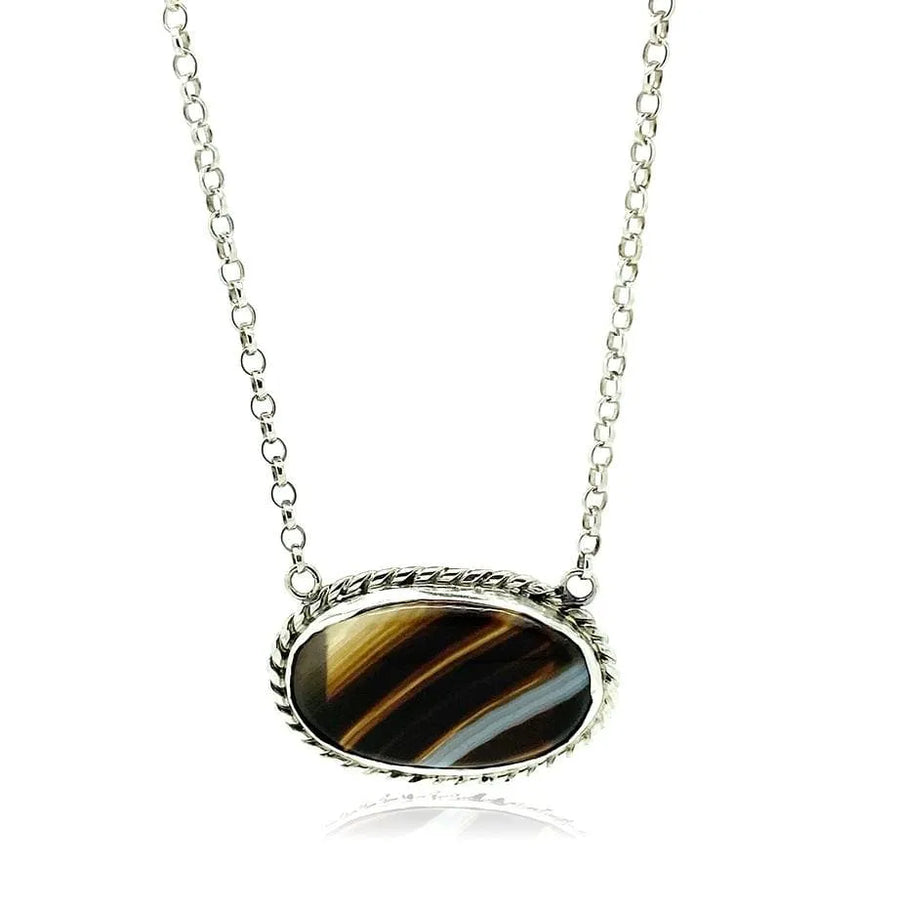 BY MAYVEDA Necklace Antique Victorian Banded Agate Silver Necklace