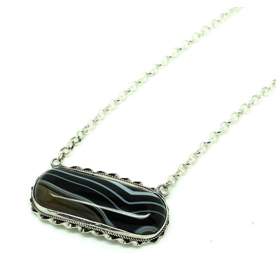 BY MAYVEDA Necklace Antique Victorian Scottish Banded Agate Silver Necklace
