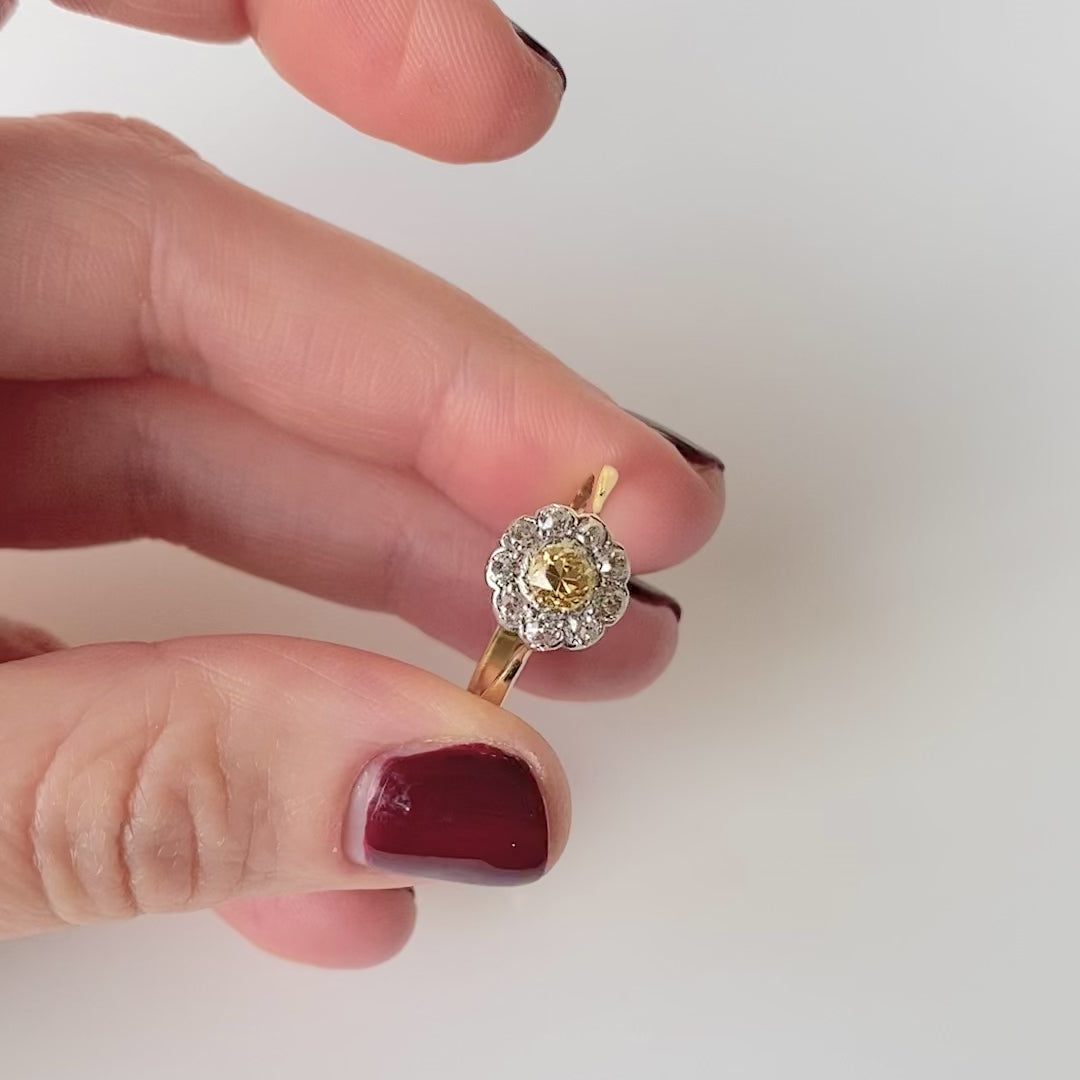 Antique Victorian 18ct Gold Fancy Yellow 1ct Diamond Ring, video