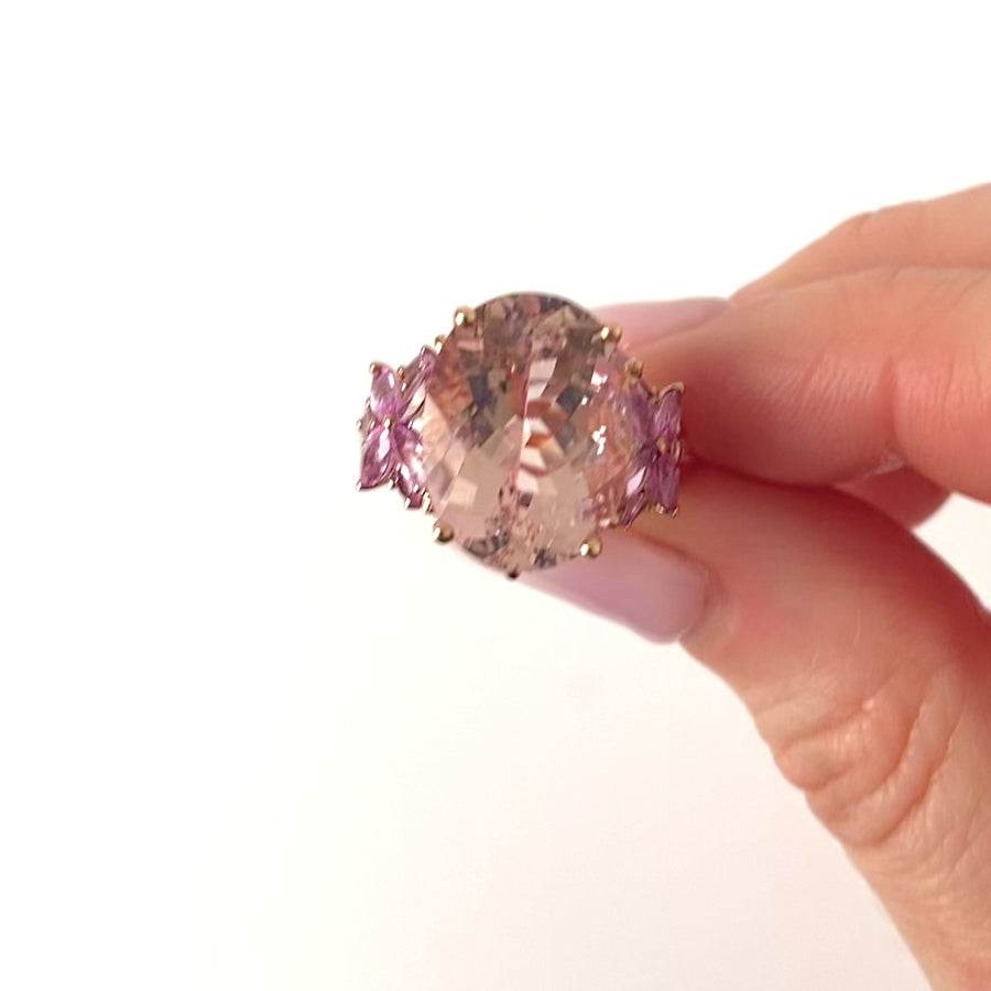Reserved - Morganite 9.3ct Pink Sapphire Diamond Rose Gold Ring