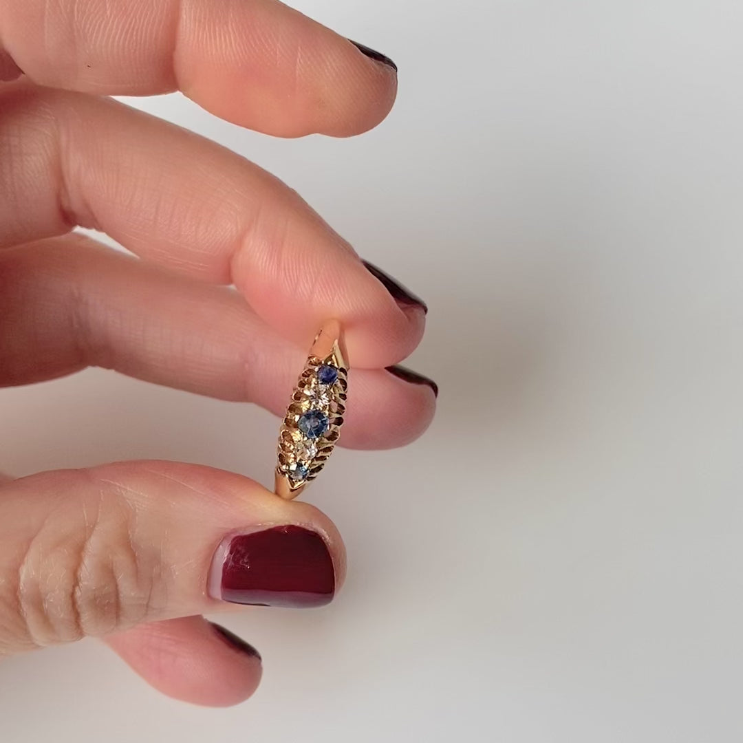 Antique 1913 18ct Gold Sapphire Diamond Ring, video