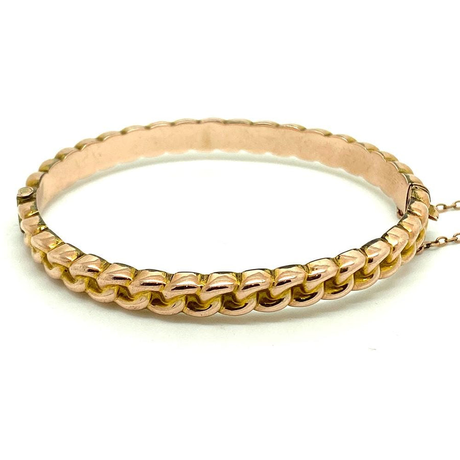 Antique Edwardian 1904 9ct Rose Gold Woven Chain Bangle Bracelet