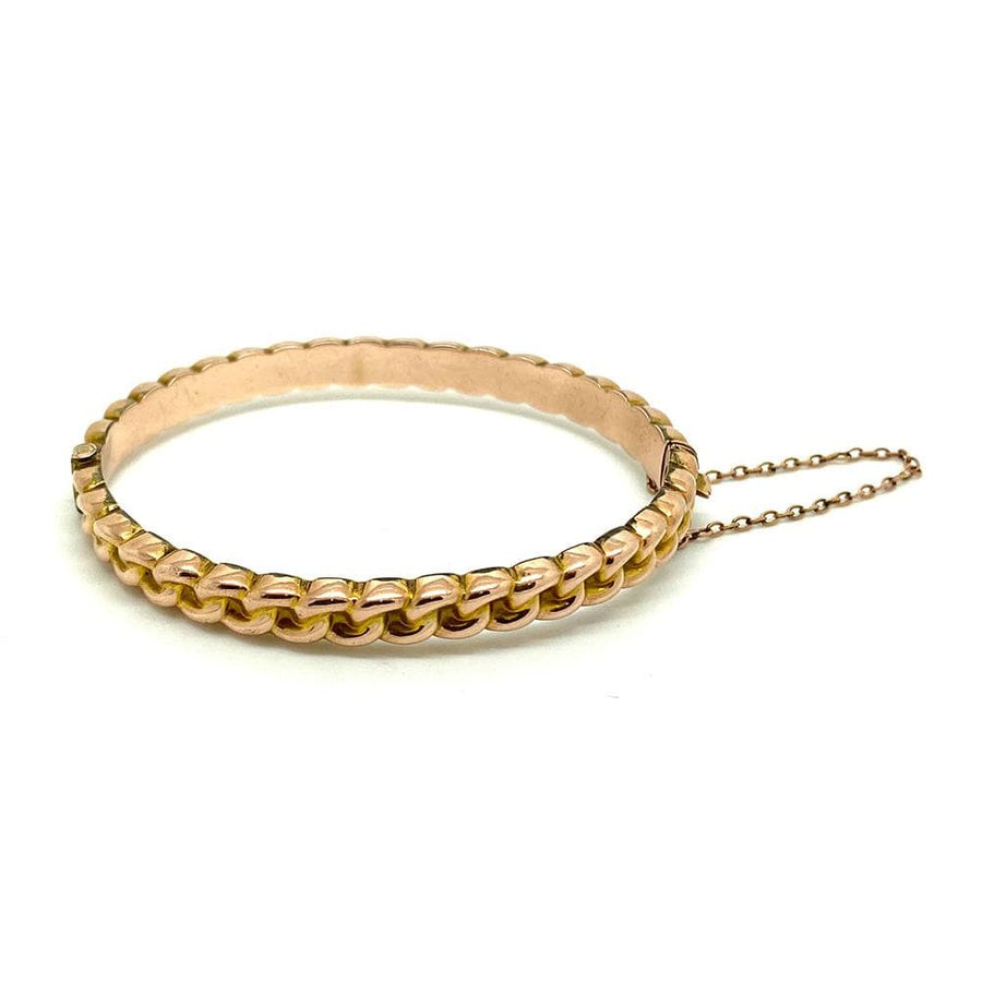 Antique Edwardian 1904 9ct Rose Gold Woven Chain Bangle Bracelet