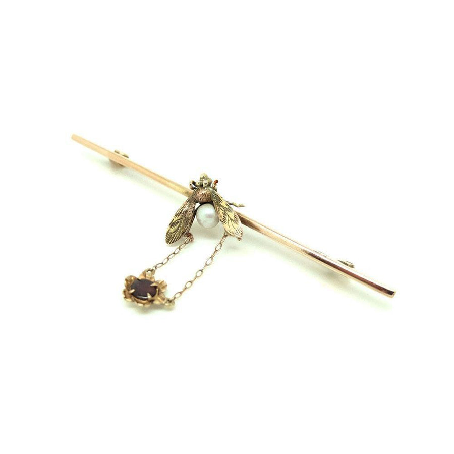 Antique Edwardian 9ct Gold Fly Pearl Brooch
