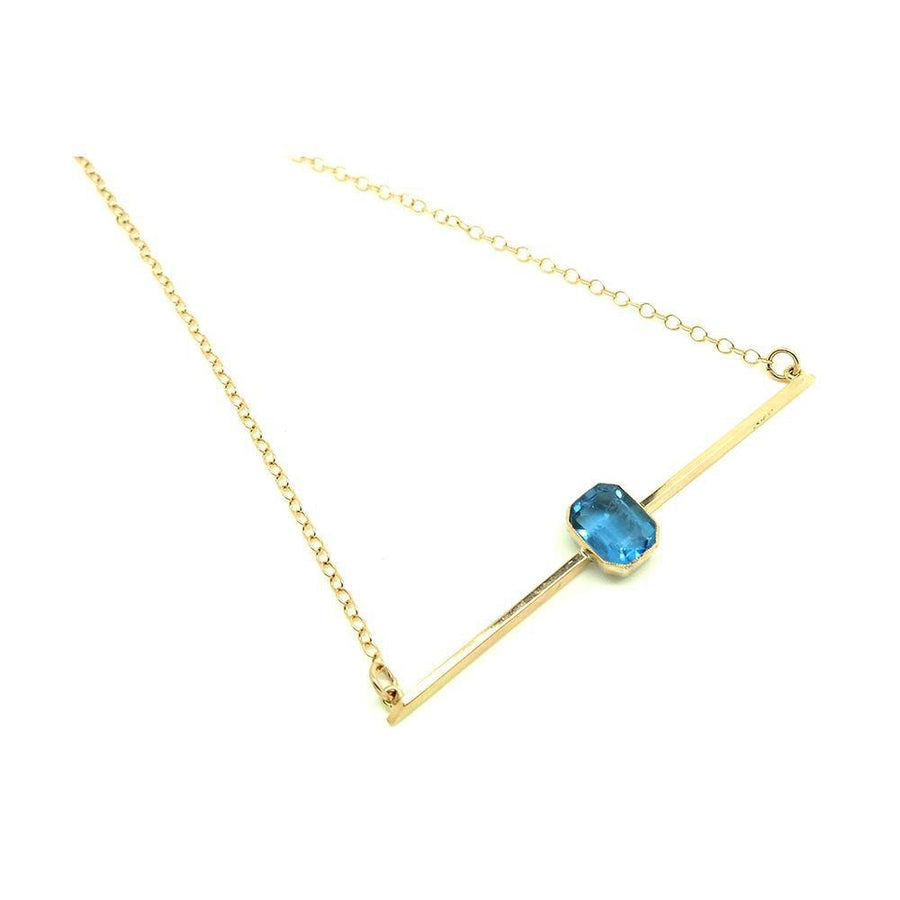 Antique Edwardian Blue Glass 9ct Rose Gold Bar Necklace