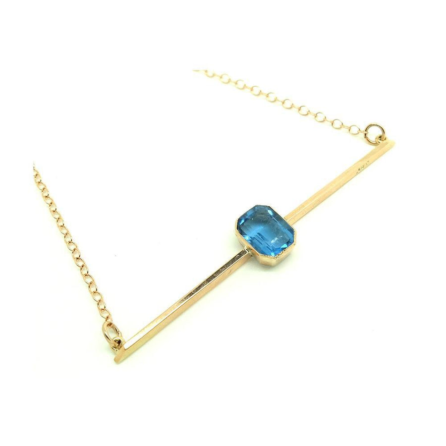 Antique Edwardian Blue Glass 9ct Rose Gold Bar Necklace
