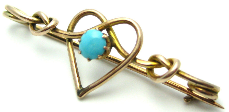 Antique Edwardian Turquoise Heart Brooch