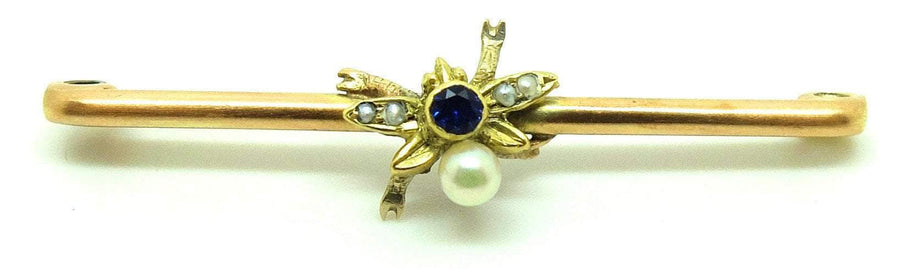 Edwardian 9ct Gold Pearl Bee Antique Brooch