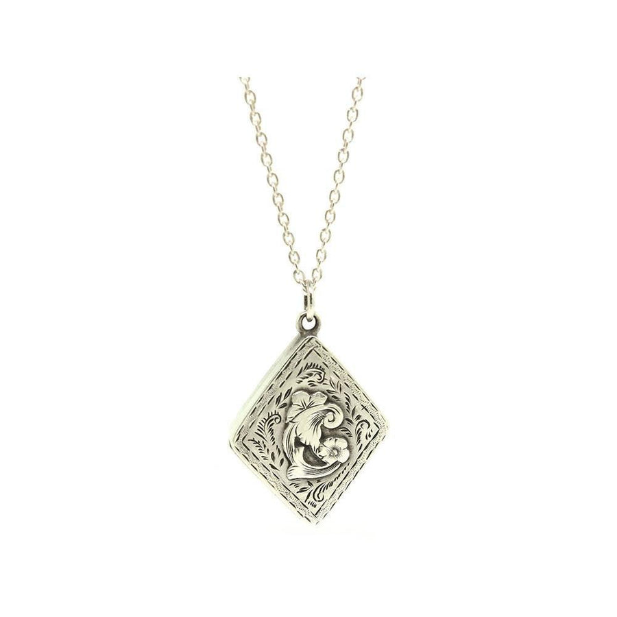 Antique 1905 Edwardian Silver Diamond Locket Necklace