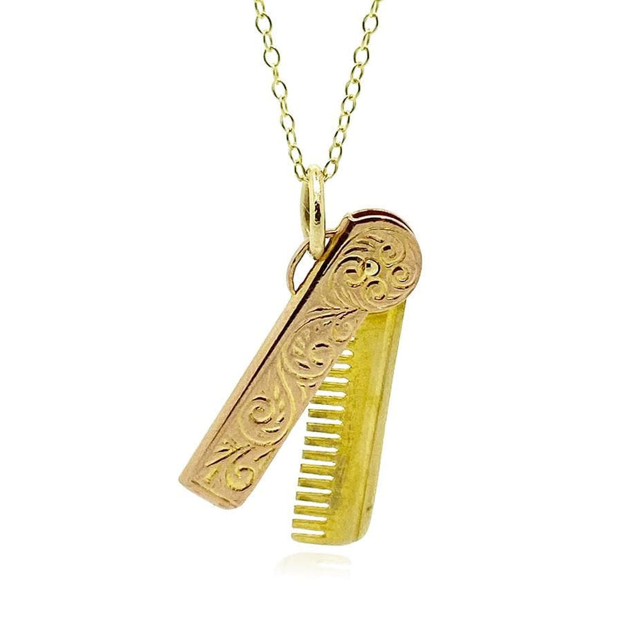 EDWARDIAN Necklace Antique 1916 9ct Gold Comb Charm Necklace