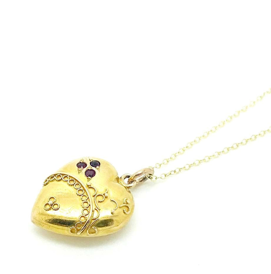 EDWARDIAN Necklace Antique Edwardian 15ct Garnet Heart Ornate Necklace Mayveda Jewellery