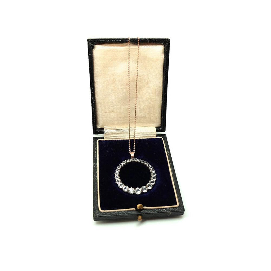 Antique Edwardian 1901 Paste Oval Silver Gold Pendant Necklace