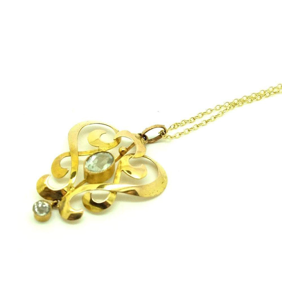EDWARDIAN Necklace Antique Edwardian Aquamarine 9ct Gold Heart Necklace