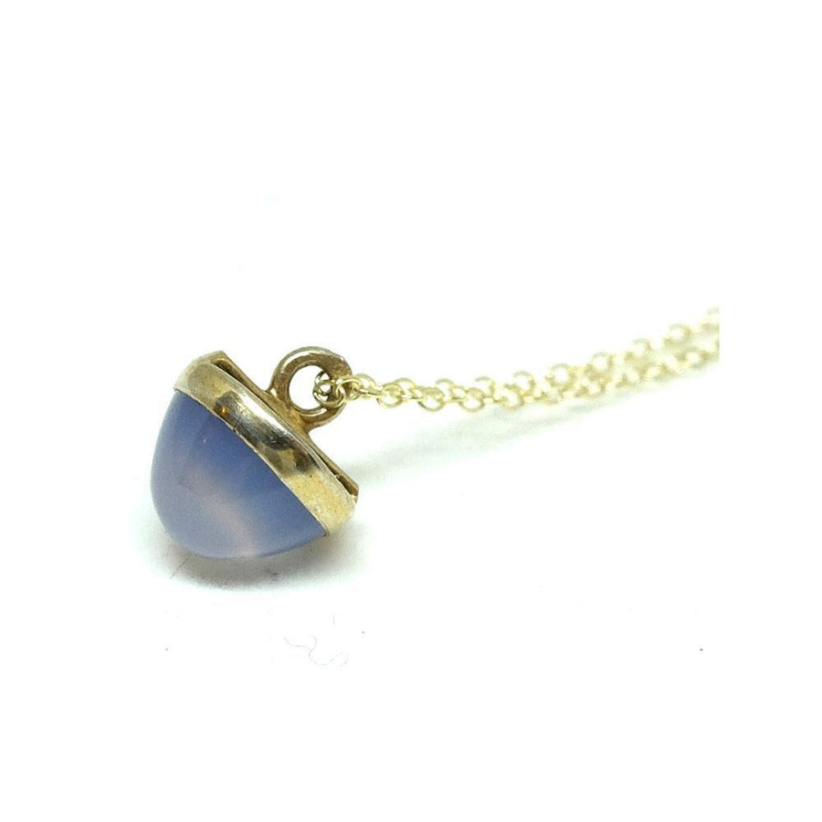 Antique Edwardian Blue Chalcedony Gemstone Pendant Necklace