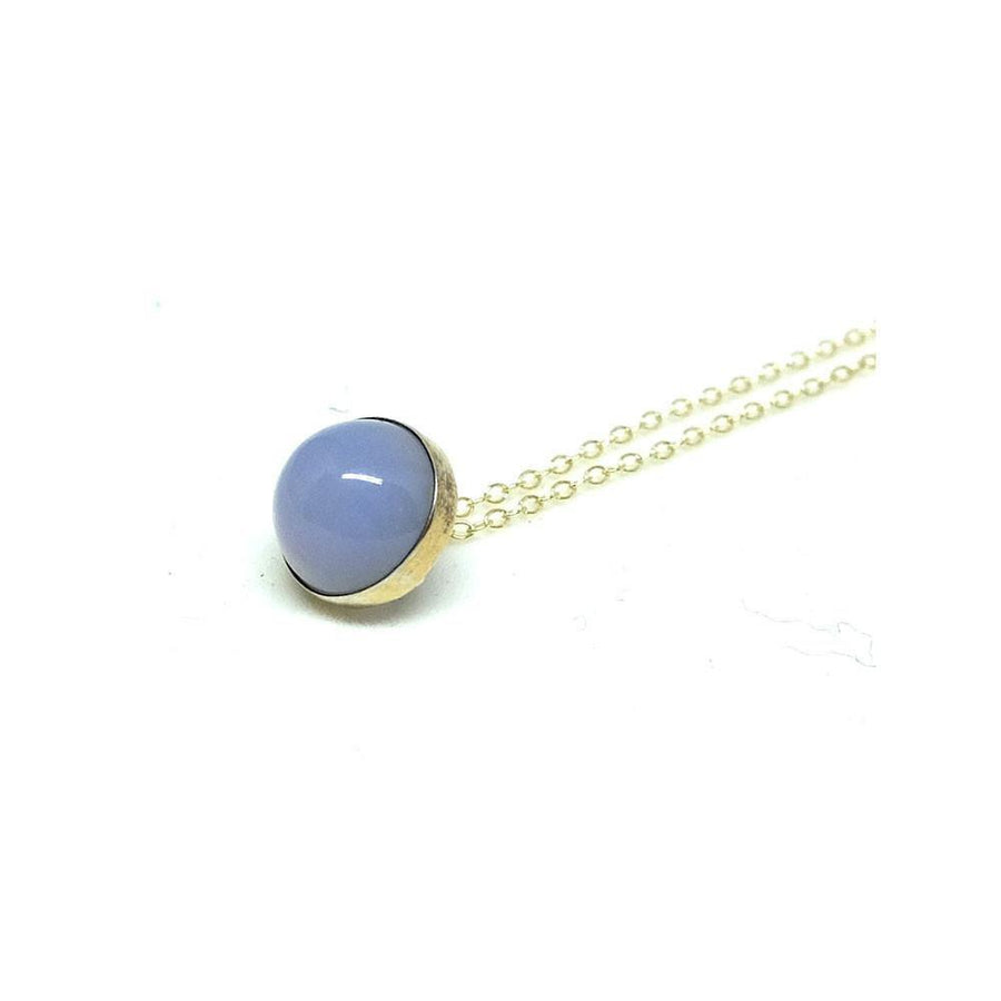 Antique Edwardian Blue Chalcedony Gemstone Pendant Necklace