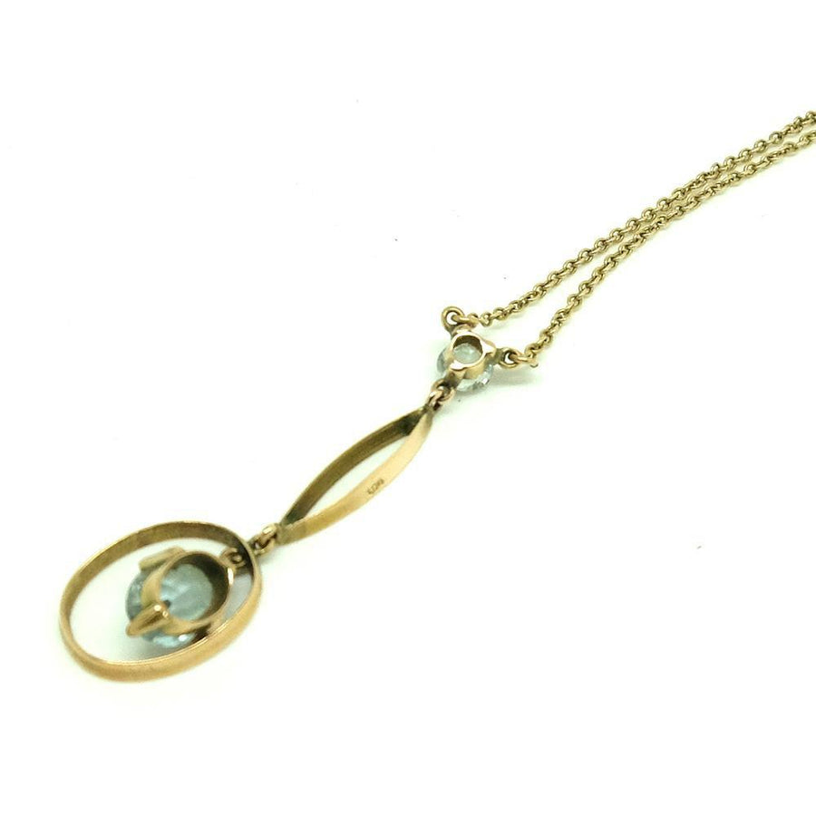 EDWARDIAN Necklace Antique Edwardian Blue Topaz 9ct Gold Necklace