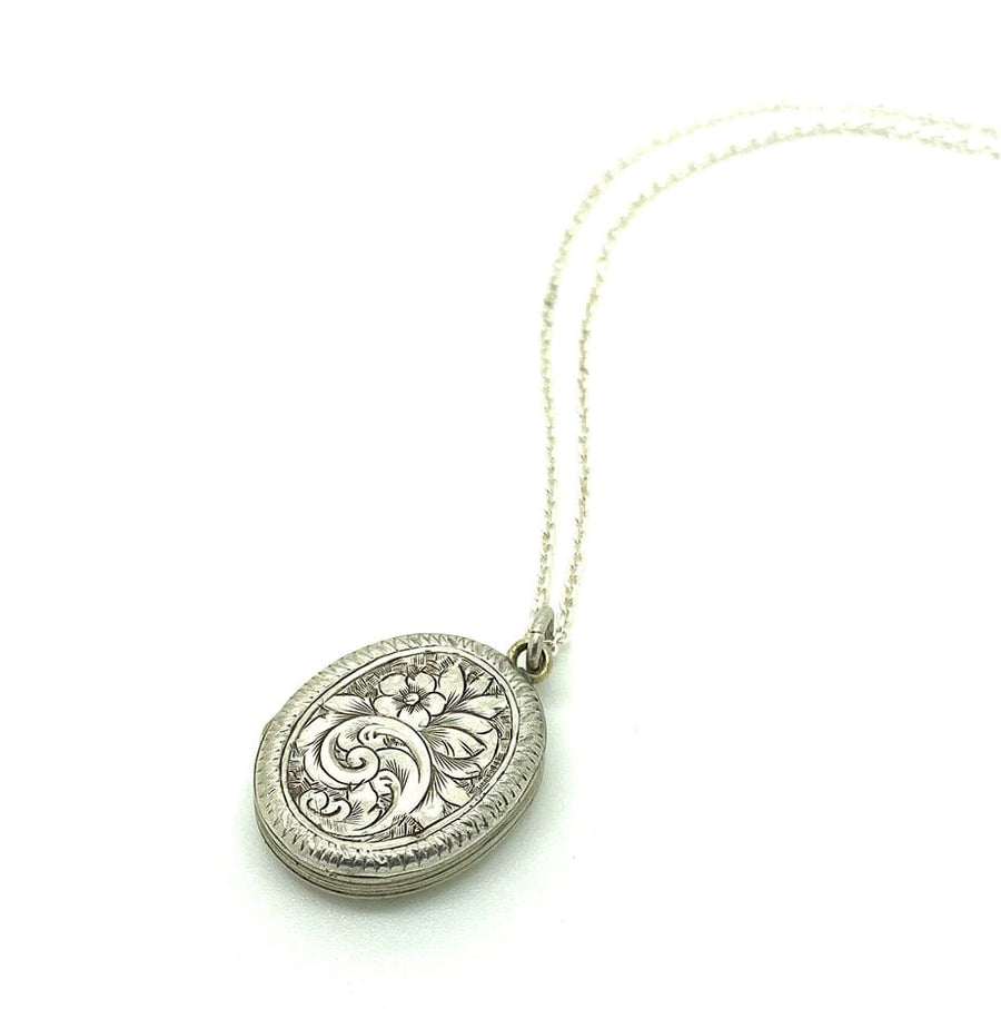 EDWARDIAN Necklace Antique Edwardian Engraved Silver Locket Necklace Mayveda Jewellery