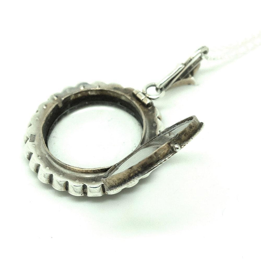 Antique Edwardian Garnet Silver Glass Locket Necklace