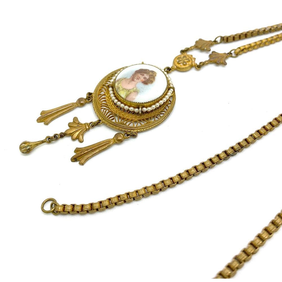 Antique Edwardian Gold Tone Lady Necklace